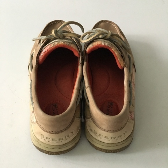 Sperry TopSider‎ Bluefish Greige Orange Dot Sequins Tan Womens Size 7M Sl… - Picture 6 of 8